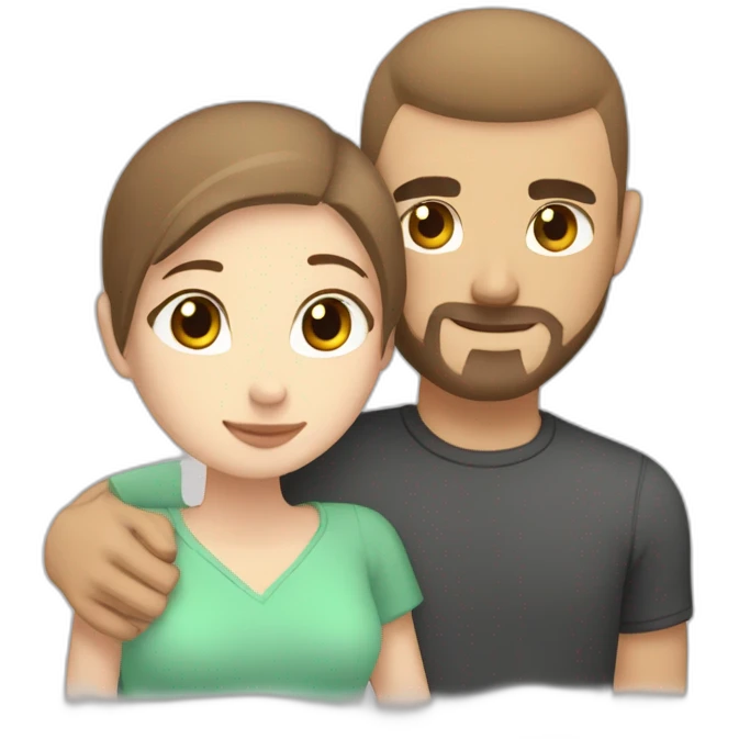 white skin Boyfriend with a light brown buzzcut and medium length dark brown hair girlfriend hugging emoji