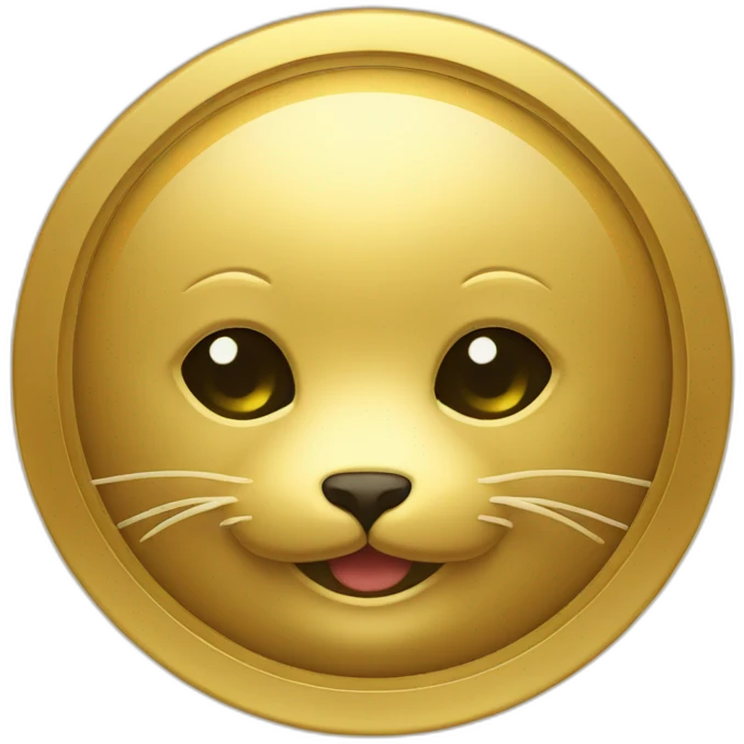 gold emblem with cute seal face emoji