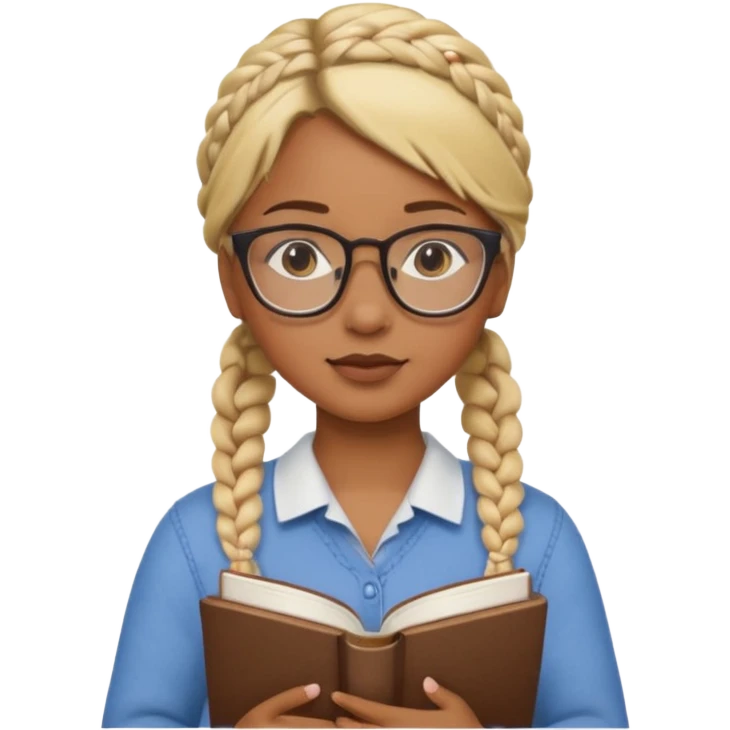 A student, girl, brown skin, braid blonde hair, wearing glasses, hold book in front of their chest emoji