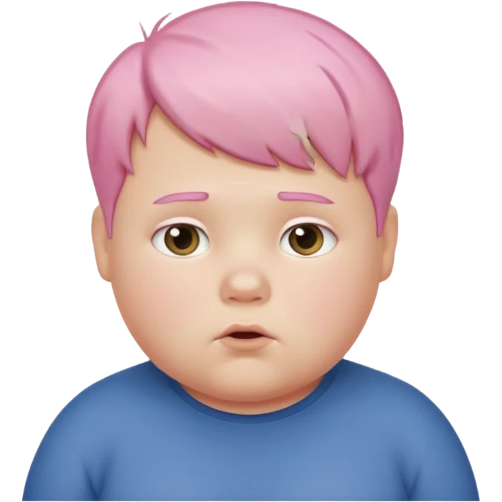 un nene blanco rellenito con pelo corto rosa,  con la sonrisa para abajo como edta ☹️ pero no enojado, la sonrisa caida las puntas para abajo como esta sonrisa ☹️ emoji