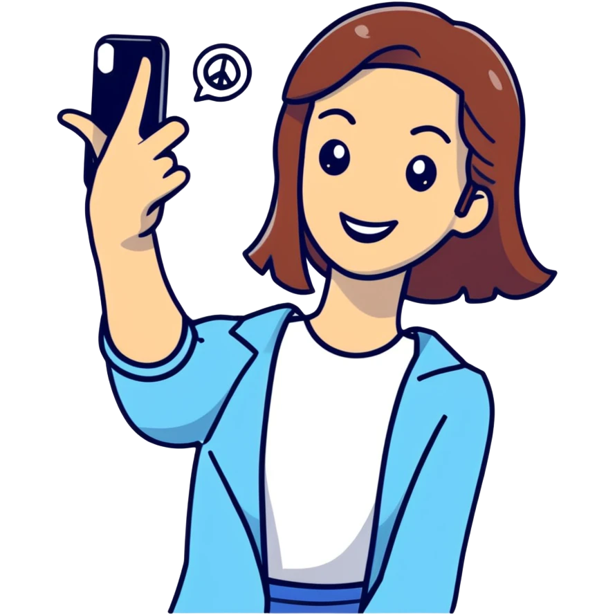 Woman taking a Selfie while doing a Peace sign  emoji