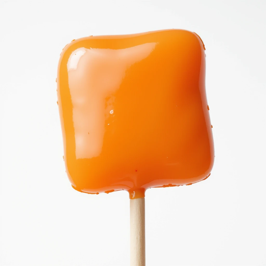 realistic square-shaped lollipop, orange color, shiny, photorealistic style emoji