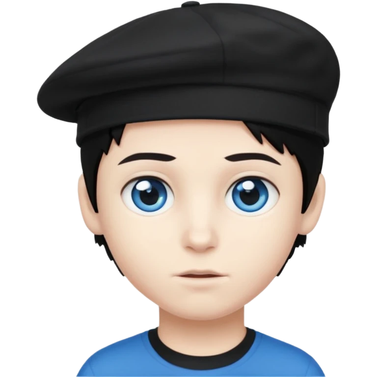 Menino branco de cabelo escuro, boné preto, olhos azuis emoji