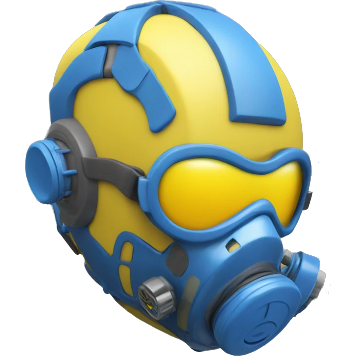 Blue skin cyborg head with yellow respirator mask emoji