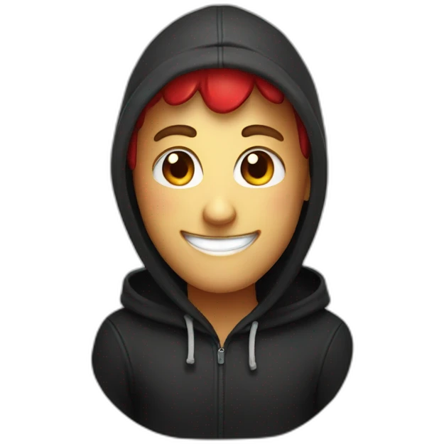 smiling red apple wearing a black hoodie emoji