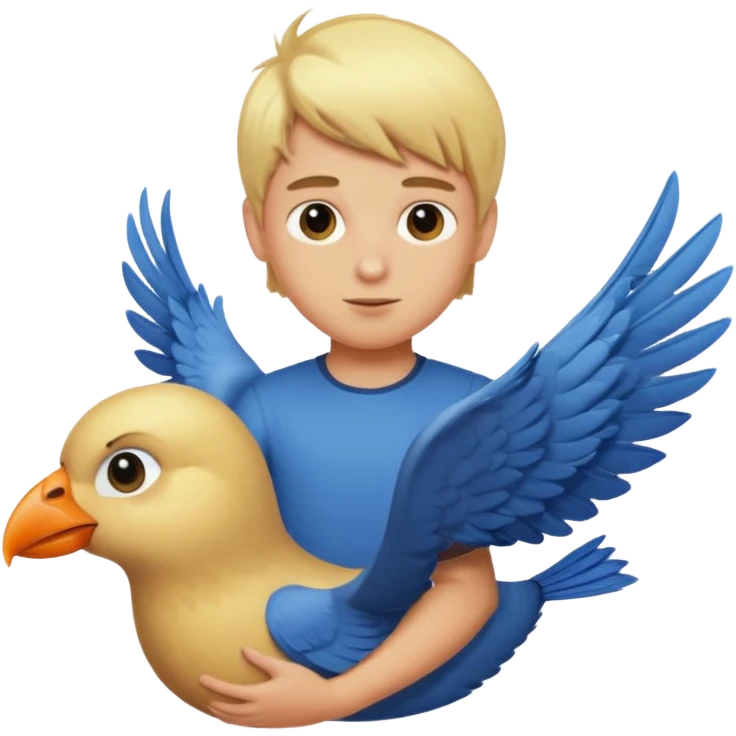 blonde boy with bird riding emoji