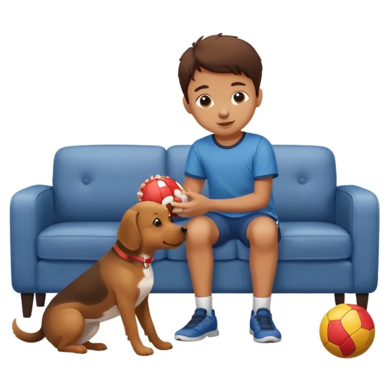 kid and dog playing with ball, living room background emoji