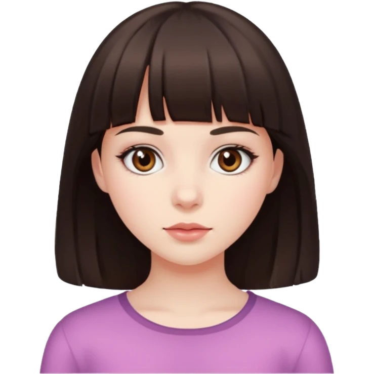 brunette girl with dark brown eyes, pale rosy skin and bangs emoji