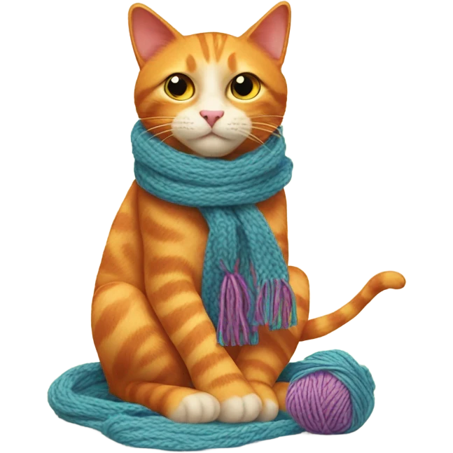 orange cat knitting a scarf emoji