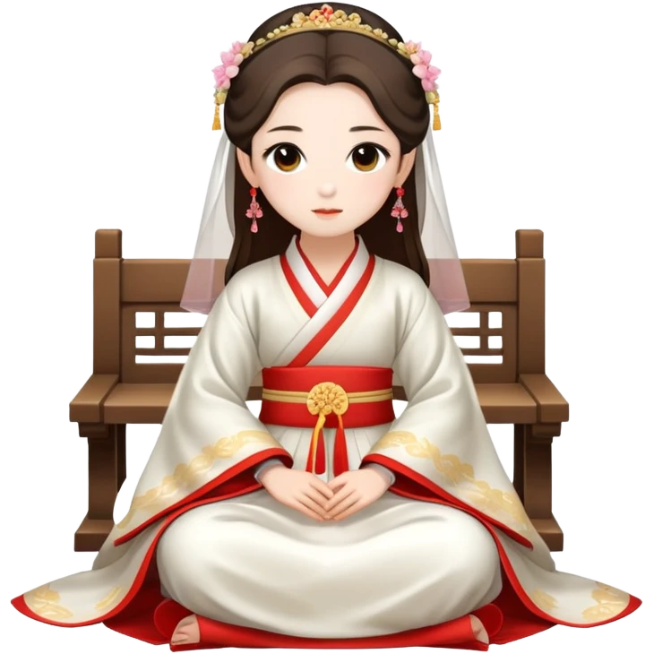 Beautiful girl wearing Hanfu h wedding dress sitting emoji