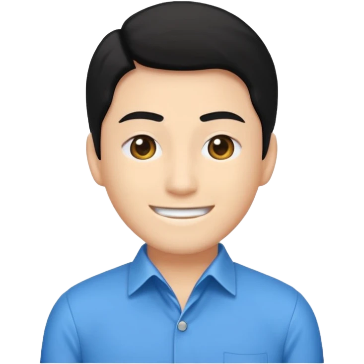 Crea un emoji de Satoru Gojo un hombre de tés blanca sonriendo con ojos azules cristalinos pelo blanco pero que se vea joven y pestañas blancas y su ropa sea una camisa negra pero plana ósea como un suéter y dos botones amarillos y  que solo salga de sus hombros asta arriba  emoji