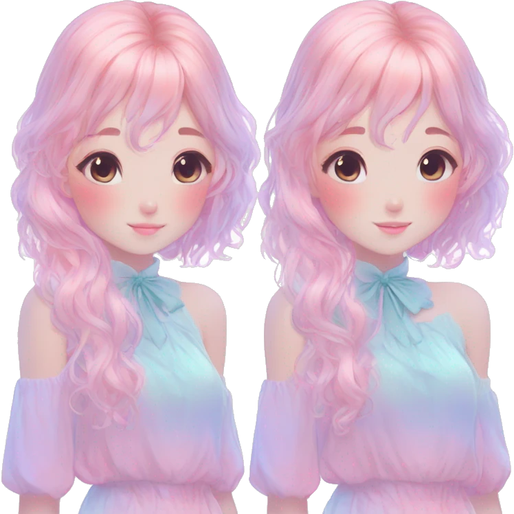 Gorgeous Beautiful Blushing Petite Colorful-Shiny-Pastel-Fairy-Anime-Girl with beautiful gradient pastel hair aesthetic emoji