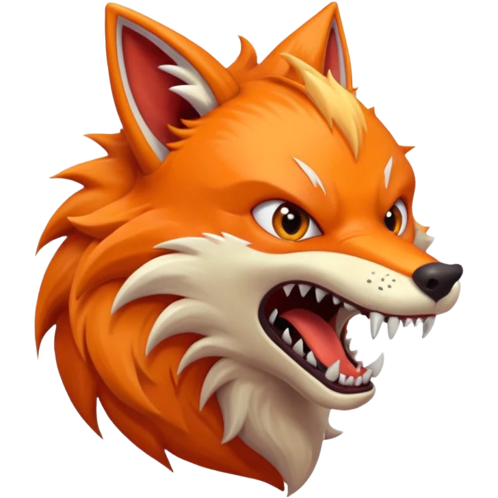 Monster Fox open scary mouth, scary teeth, side view emoji