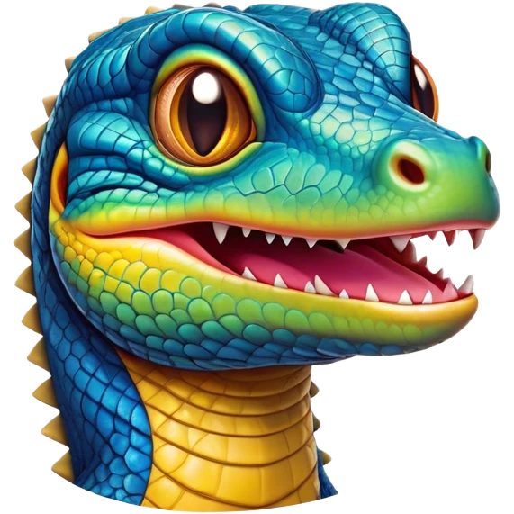 Cinematic Realistic Comical Monitor Lizard Portrait Emoji, Head tilted dramatically with an exaggeratedly amused expression, featuring a striking, glossy scaled hide with bold, angular textures and wide, expressive eyes full of playful disbelief, rendered with lifelike precision and natural vibrant hues, high shine, dramatic yet playful, styled with an air of cheeky wilderness mischief, soft glowing outline, capturing the essence of a spirited and over‐the‐top monitor lizard that looks ready to scurry its way into viral fame! emoji