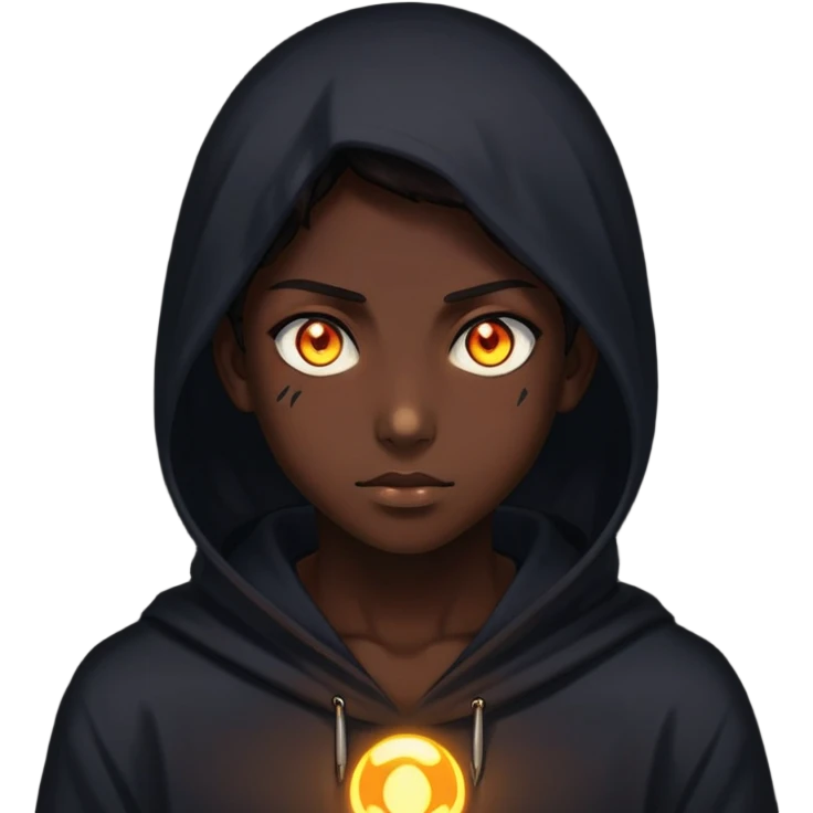 silhouette of a person with glowing eyes in darkness, mysterious anime character emoji