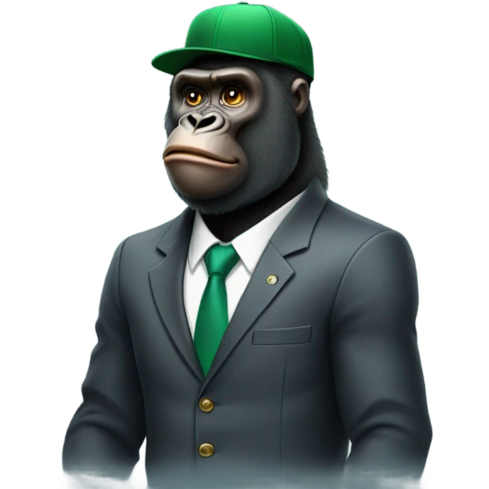 Gorilla in a suit and green baseball hat emoji