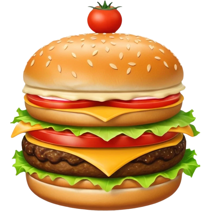 single cheeseburger with ketchup, onion, tomato, lettuce, and mayo emoji