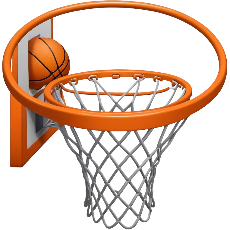 Cinematic Realistic image of a basketball hoop with a detailed metal rim and intricately woven net, captured in dynamic lighting that evokes the charged atmosphere of a competitive court emoji