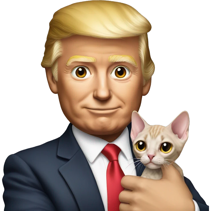 Donald Trump holding a Devon Rex cat emoji