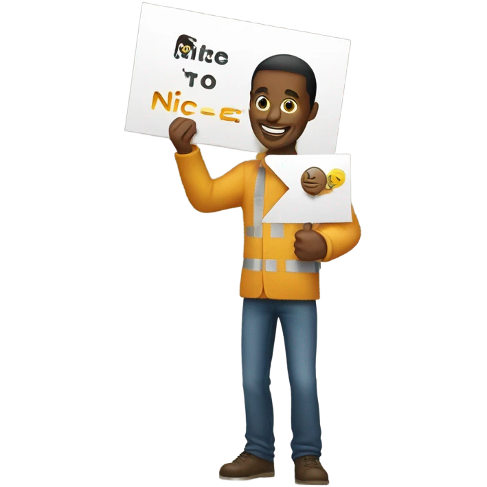 man holding a sign that says "nice" emoji
