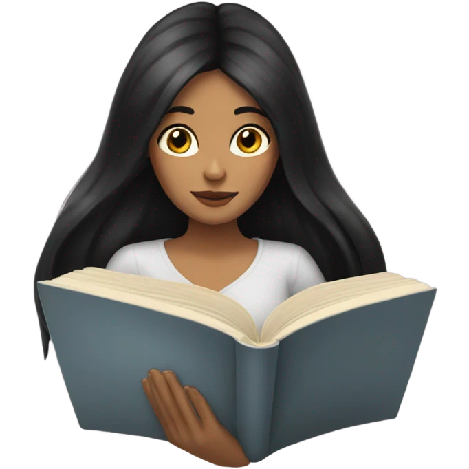 Woman with long black hair reading a book emoji