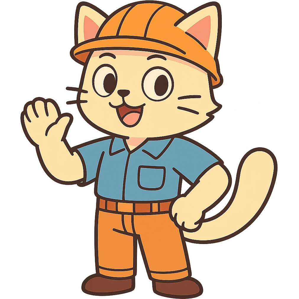 anime style cat worker wearing an orange helmet emoji