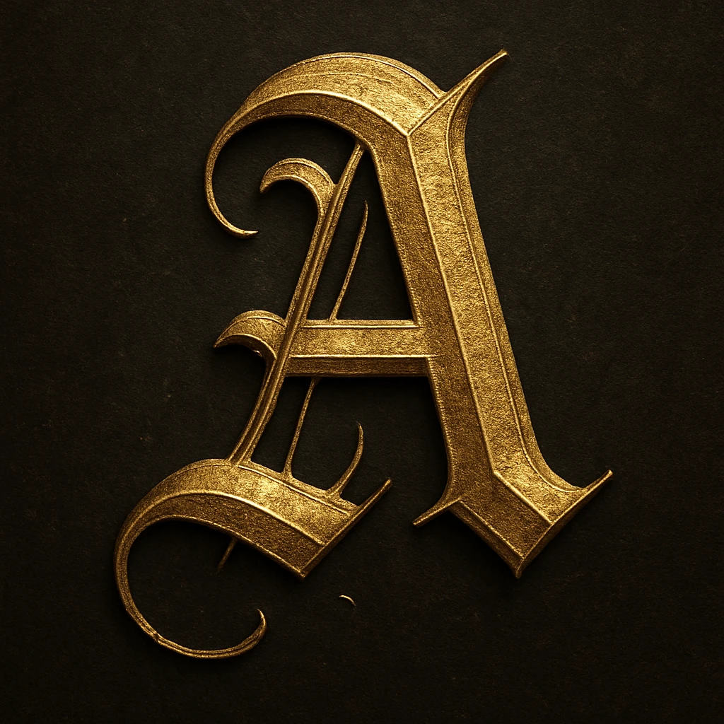 Letter A in gold gothic emoji