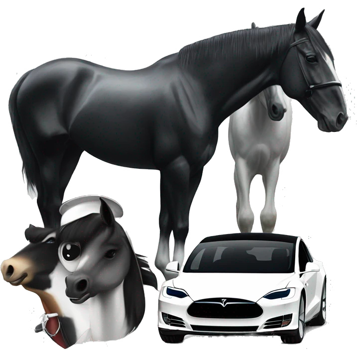 Black and white horse and white model x Tesla emoji
