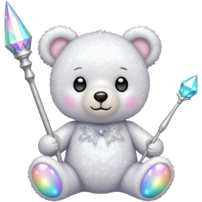 White Fairy glitter teddy with wand  emoji