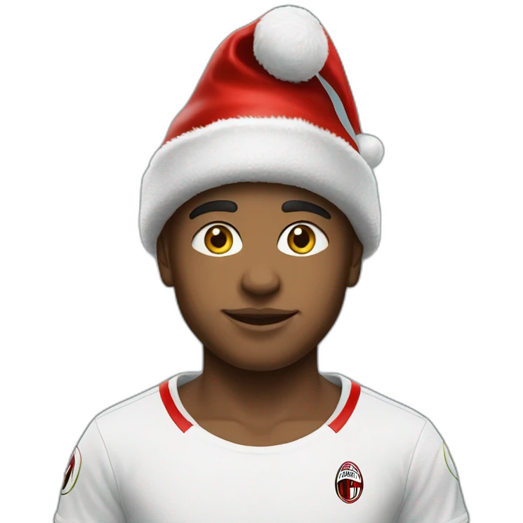 boy in ac milan t-shirt with christmas hat emoji