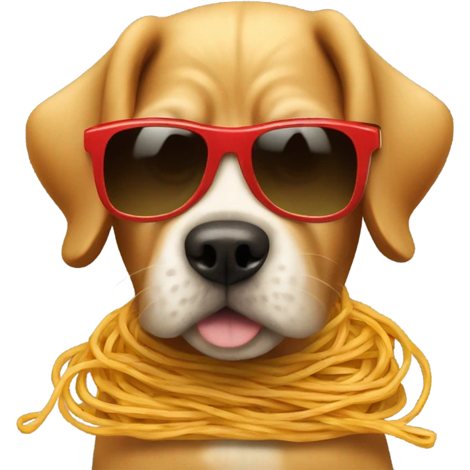 Dog wearing spaghetti and sunglasses emoji