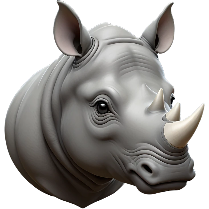 cinematic-noble--rhinoceros-portrait-emoji,slate-grey-hide-poised-and-regal,-with-a-massive,-powerful-build-and-a-thick,--deep-set-soulful-piercing-eyes,-simplified-yet-sharp-and-sophisticated-features,-highly-detailed,-large-black-eyes, white horn emoji