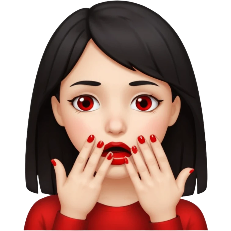 Dark haired girl with fingers in mouth and tears in eyes emoji