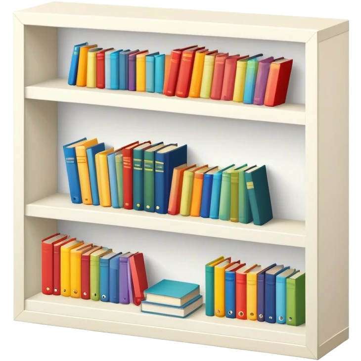 ikea bookshelf filled with colorful books, isometric emoji