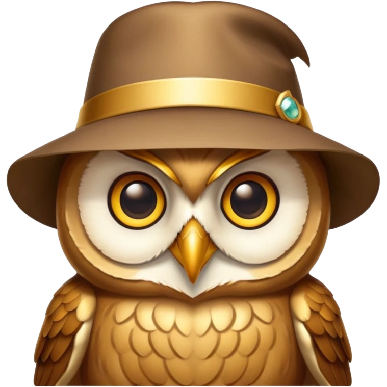 golden owl with shiny feathers with a hat in head  emoji