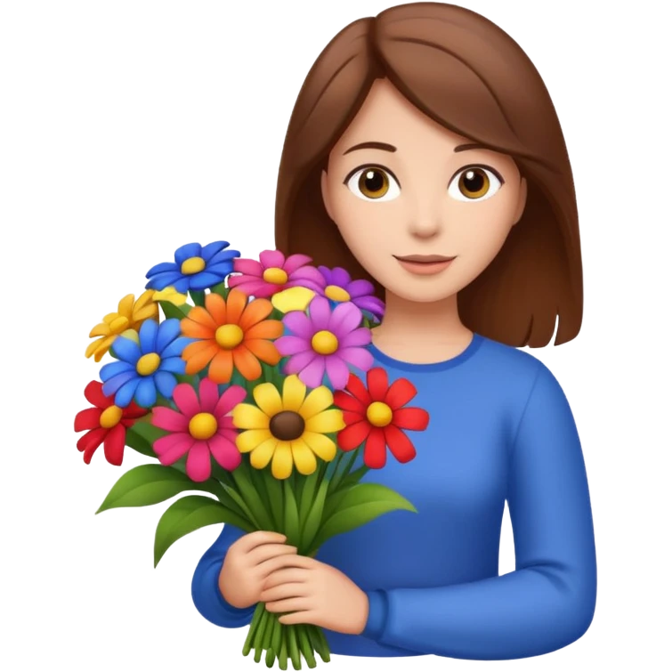 brown hair woman with big bouquet of flowers emoji