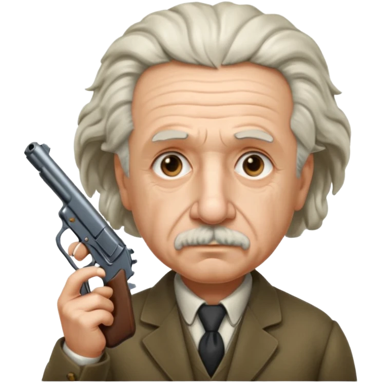 Albert Einstein holding a gun emoji
