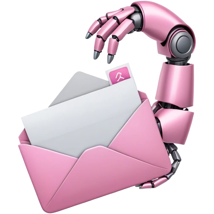 pink robotic hand holding email envelope emoji