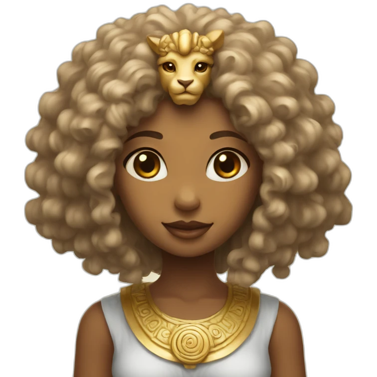 Curly girl stand next to lamassu emoji