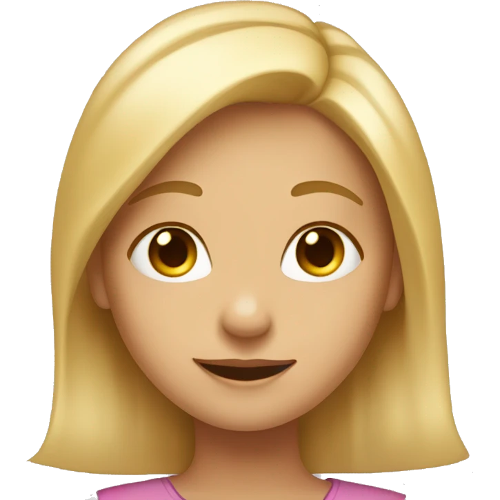 Sirny girl with soft blonde locks, eyes a little pulled, happy. And with an idea symbol. emoji