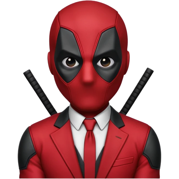 Deadpool in red and black suit with playful expression emoji