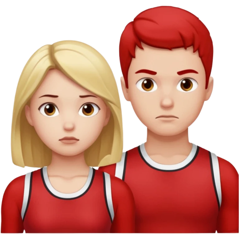 Girl and boy in red gym clothes who are thinking about something emoji