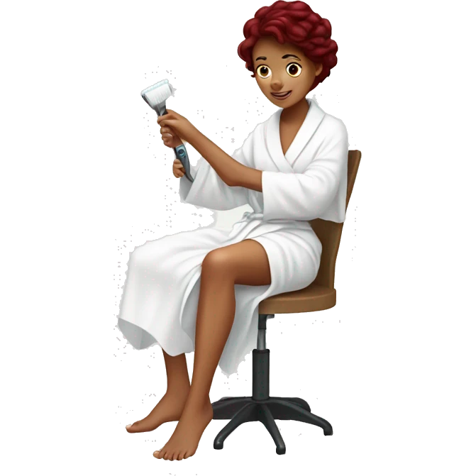 Burgundy haired girl in a white robe shaving her legs emoji