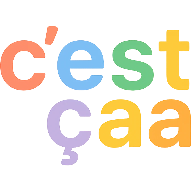 the text 'c'est ça' in color icon style, colorful letters emoji