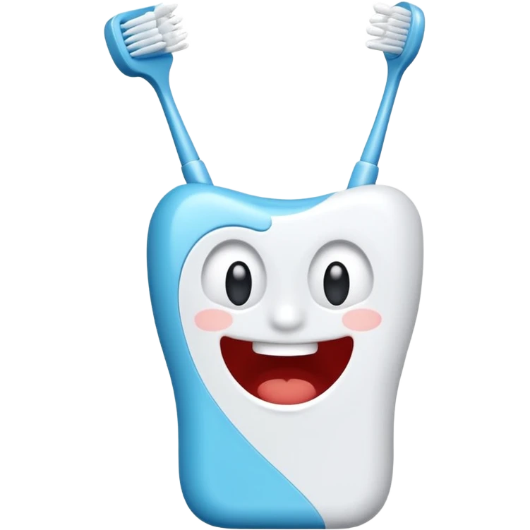 toothbrush that has been broken and has a smirk on its face emoji