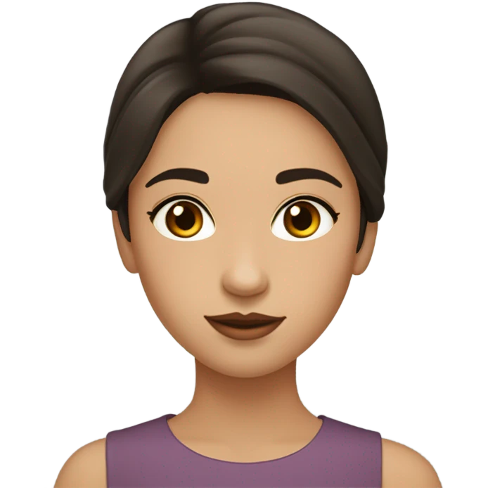 a girl with dark brown hair and dark brown eyes, eyebrows not thick and not thin, hair should be straight, face elongated, nose straight, lips a little plump, rosy cheeks emoji