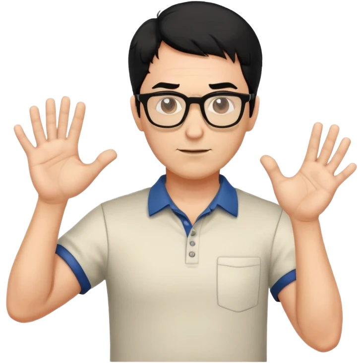 professor with black hair and glasses wearing shirts, no mustache, with hands positioned as if grabbing an invisible rugby ball emoji