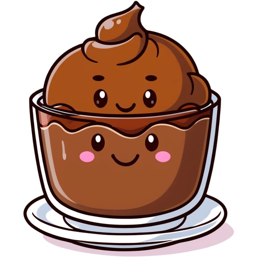 cute chocolate pudding with a happy face emoji