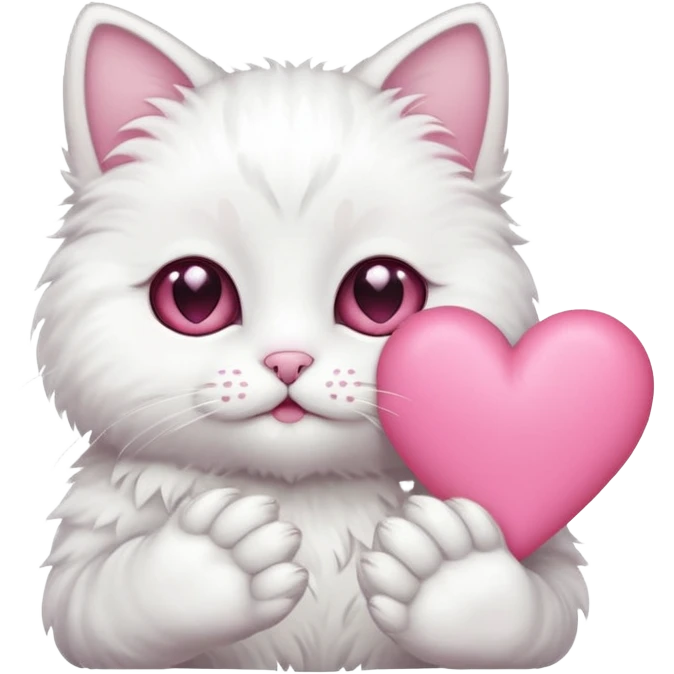 white cat hands holding a pink heart emoji