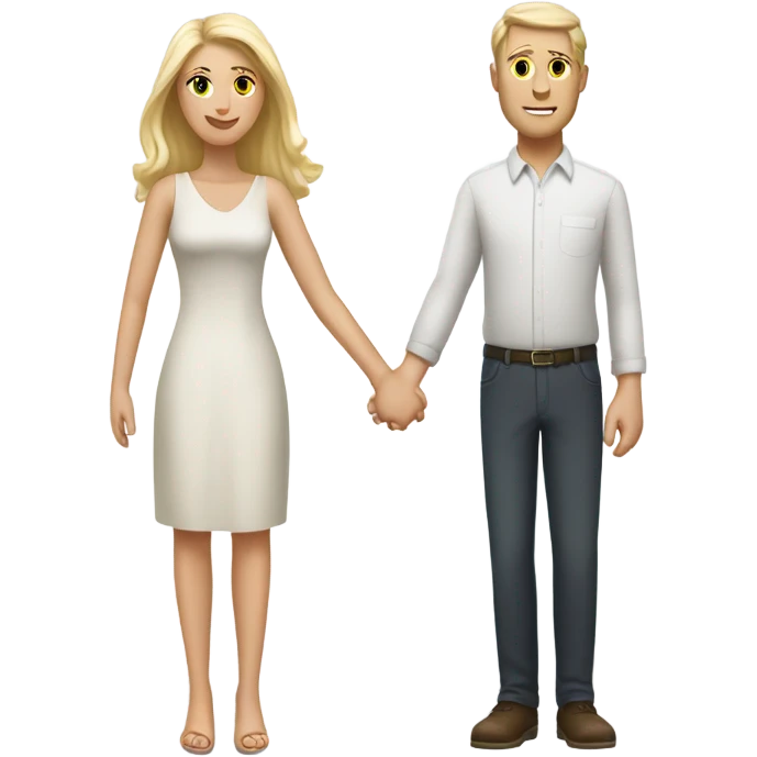 White Man short salt and pepper hair holding hands with beautiful woman long bright blonde colored hair both on beach watching oceans waves and sunset  emoji